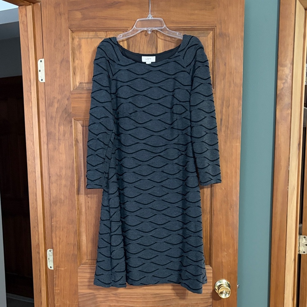 Loft Gray Textured Long Sleeve Dress